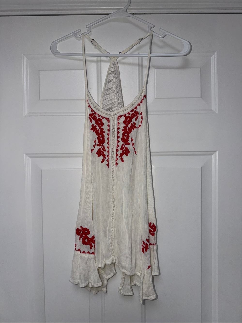 Charming Charlie Ivory Tank with Red Floral Embroidery